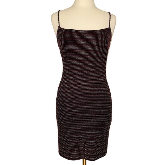 NWT LUSHPink Striped Metallic Spaghetti Strap Bodycon DressWomen's Large